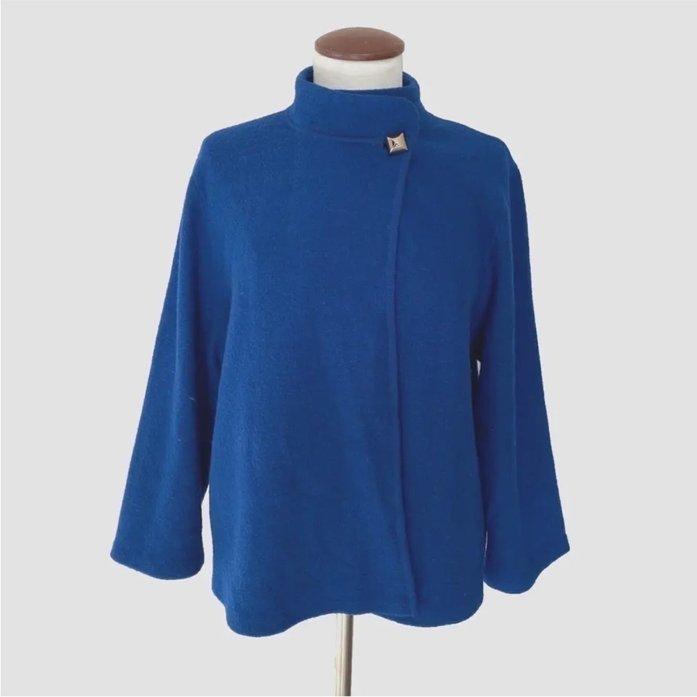 Karl Lagerfeld Sweater Jacket Womens XL Blue Wool Blend Single Button